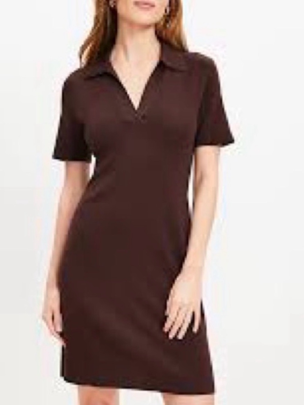 LOFT Short-Sleeve Polo Mini Dress in Dark Brown